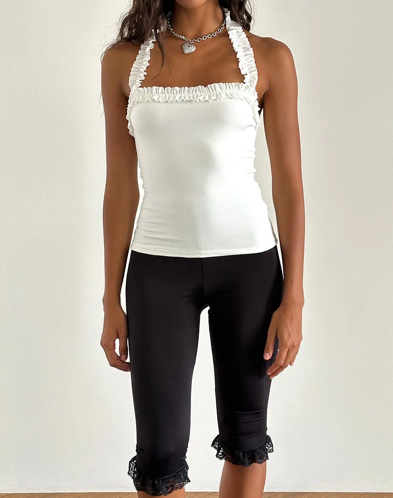 Veda gerüschtes Neckholder-Top in glattem Weiß