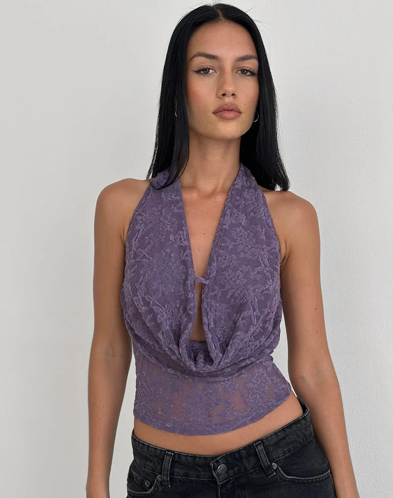 Yukari Plunge Top aus Jacquard-Strick in Lila