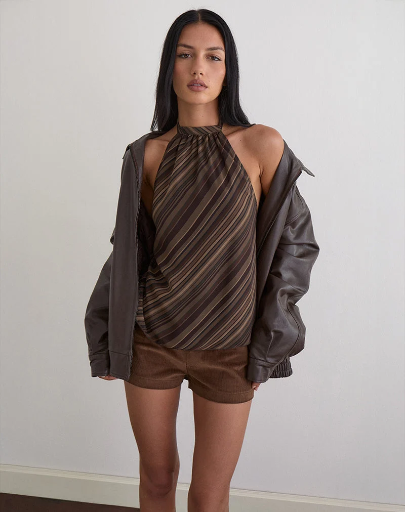 Brielle Top aus Chiffon-Mix mit braunen Streifen