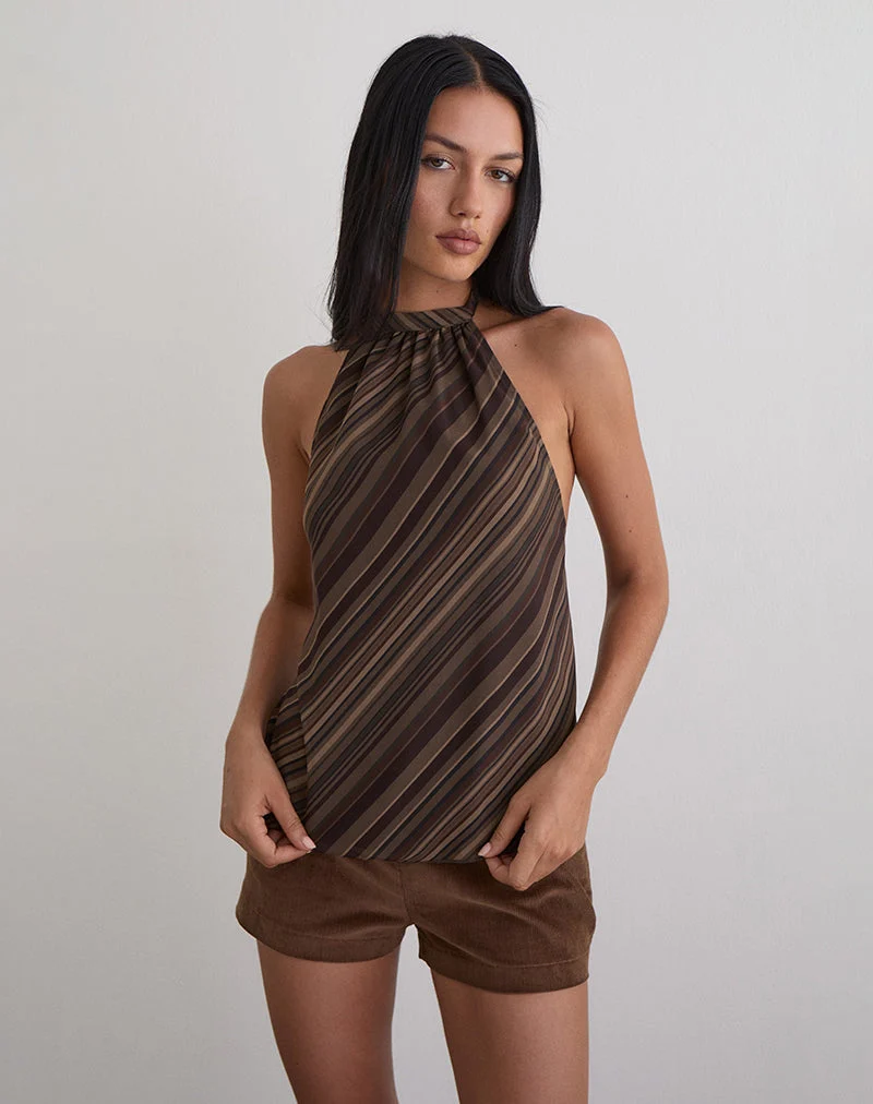 Brielle Top aus Chiffon-Mix mit braunen Streifen