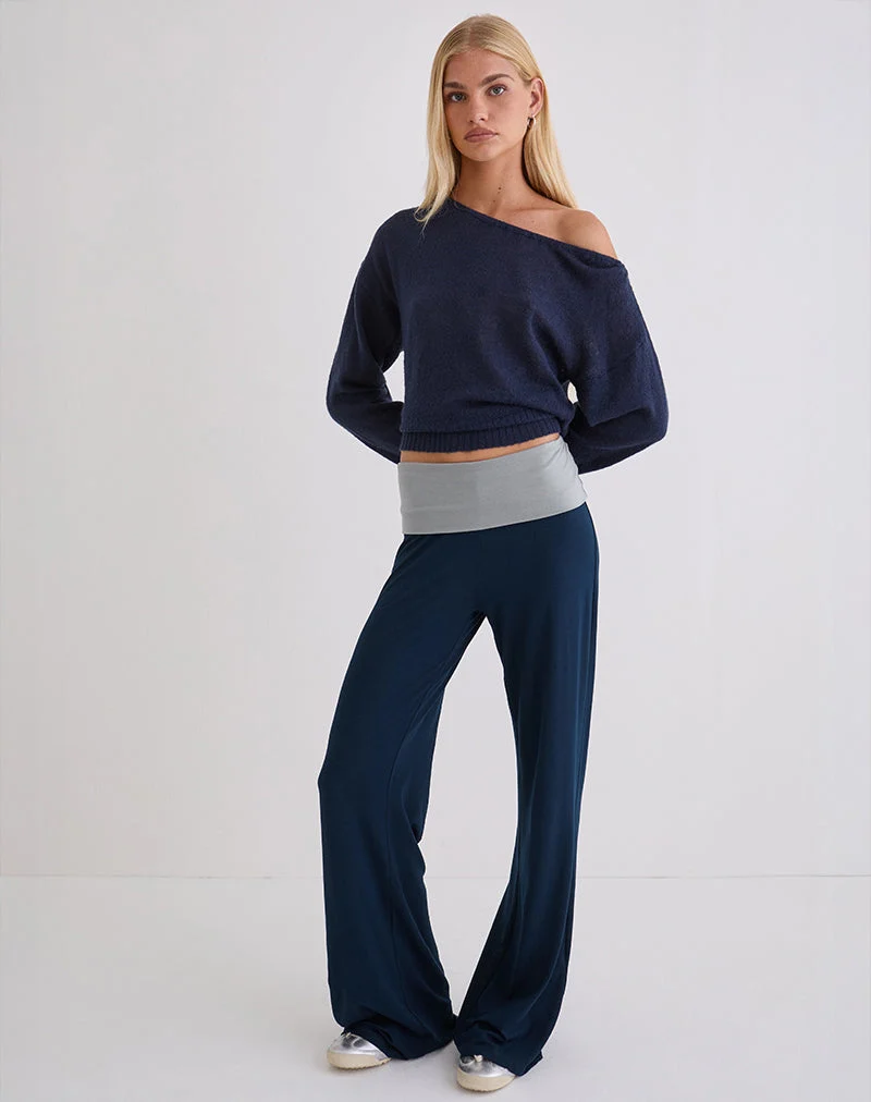 Coreta-Hose mit Umschlag in Marineblau-Grau-Kombination