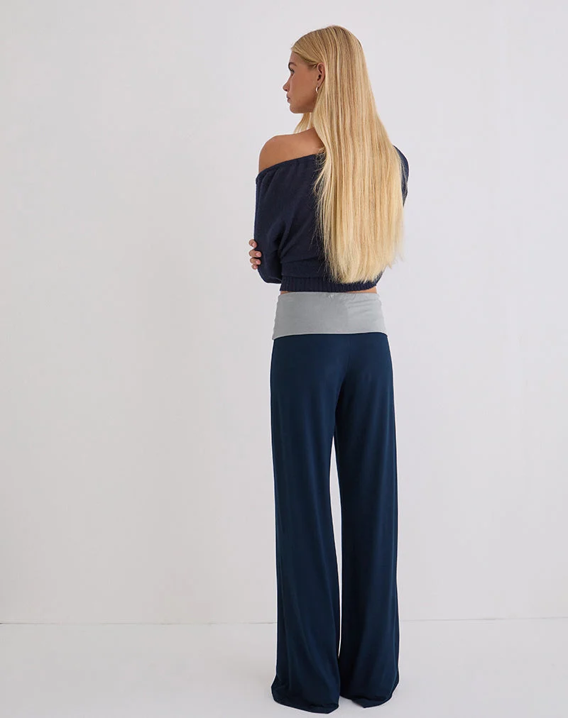Coreta-Hose mit Umschlag in Marineblau-Grau-Kombination