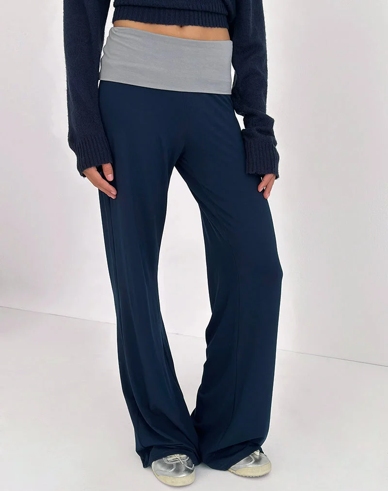 Coreta-Hose mit Umschlag in Marineblau-Grau-Kombination