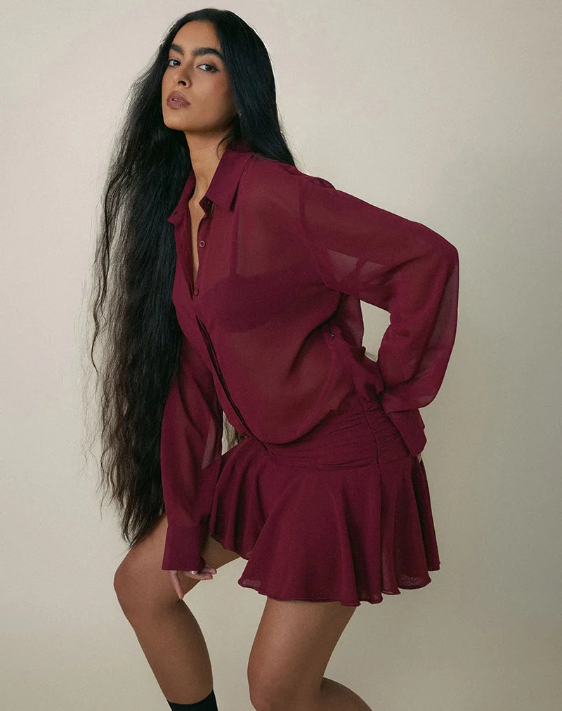 Azphira Langarm-Playsuit mit Knöpfen in Burgunderrot