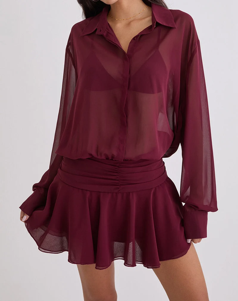 Azphira Langarm-Playsuit mit Knöpfen in Burgunderrot