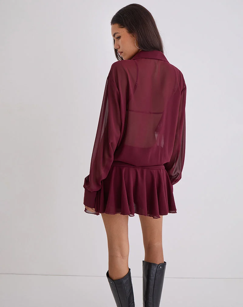Azphira Langarm-Playsuit mit Knöpfen in Burgunderrot