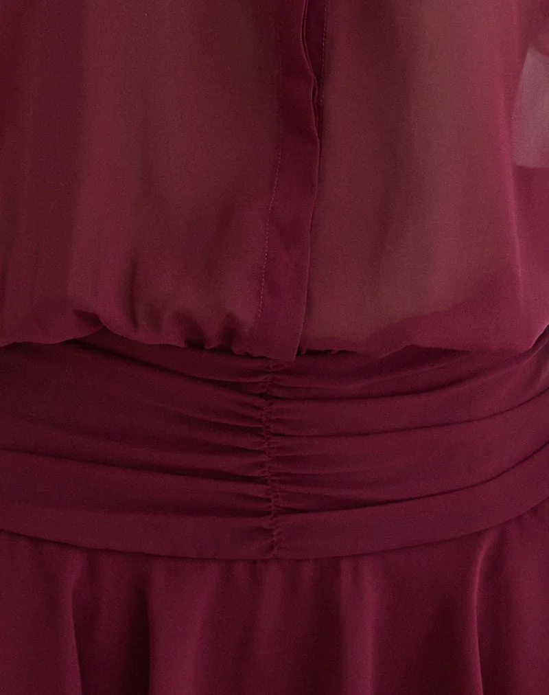 Azphira Langarm-Playsuit mit Knöpfen in Burgunderrot