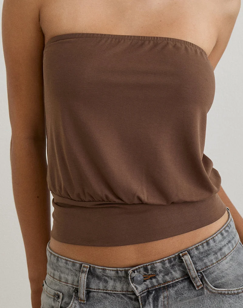 Leocadia Bandeau-Top aus Cupro Bitterschokolade