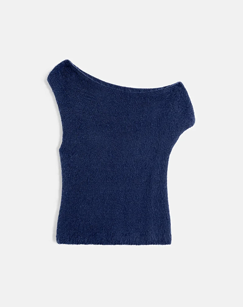 Calyce Top aus flauschigem Strick Navy