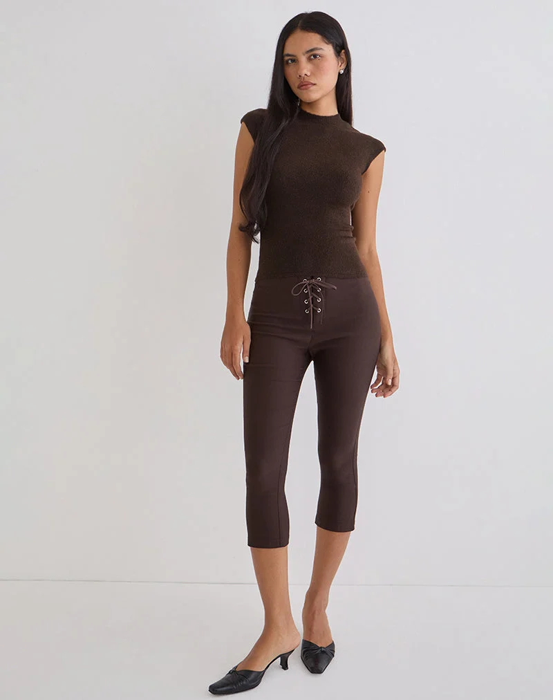 Aelva Schnür-Caprihose in Schneider-Dunkelbraun