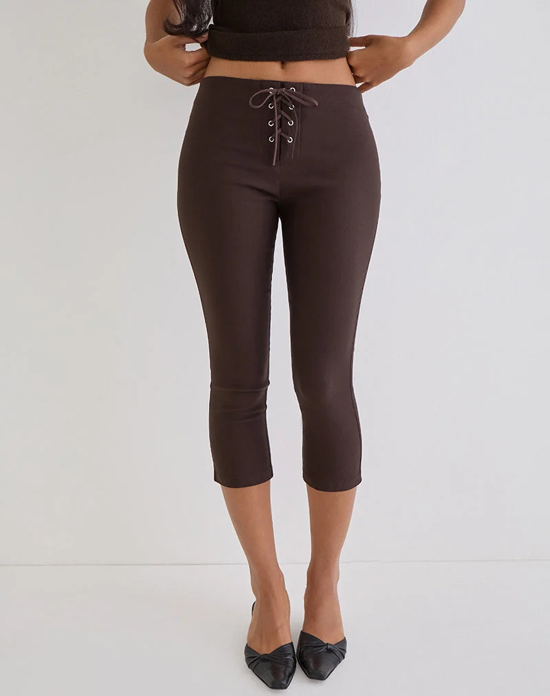 Aelva Schnür-Caprihose in Schneider-Dunkelbraun