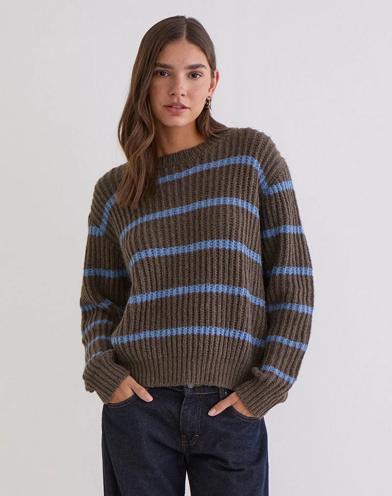 Namirta Pullover in Braun mit blauen Streifen