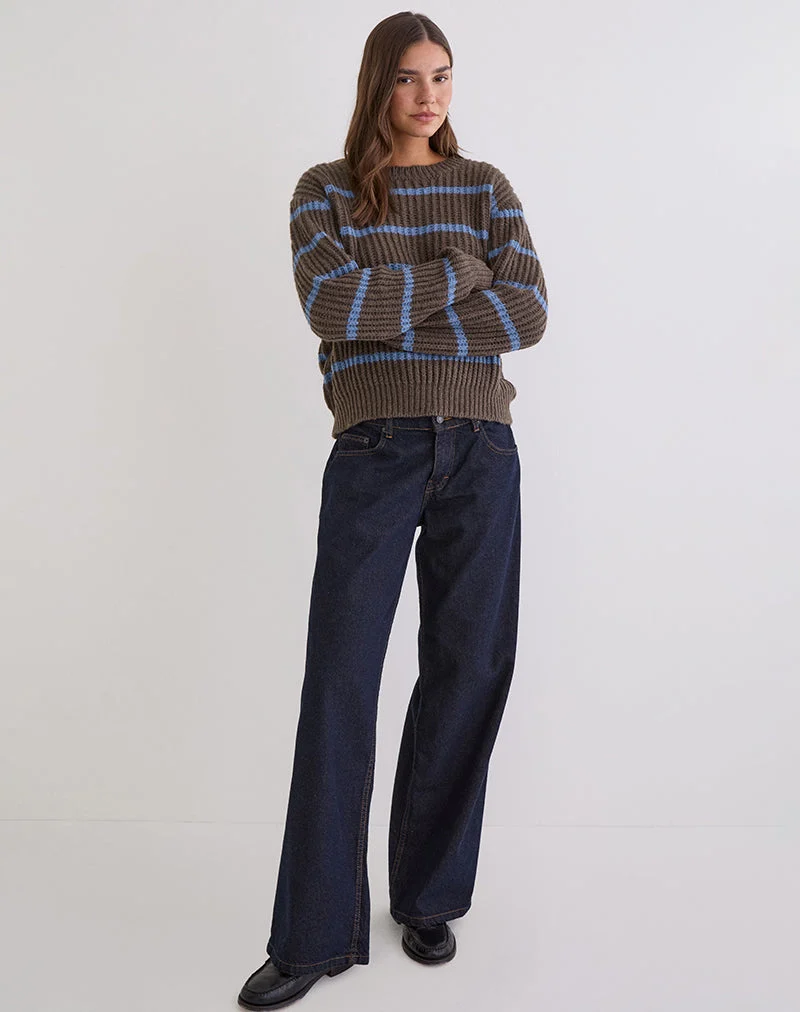 Namirta Pullover in Braun mit blauen Streifen
