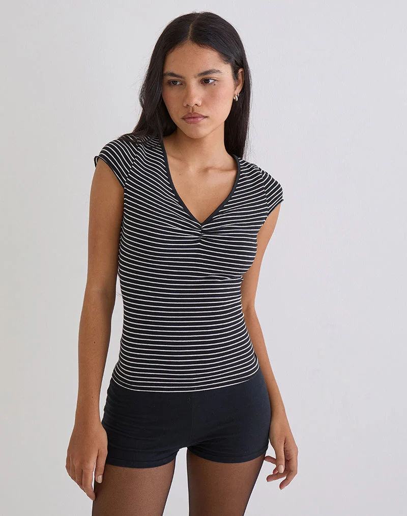 Seiren Top aus gestreiftem Jersey in Schwarz und Weiß