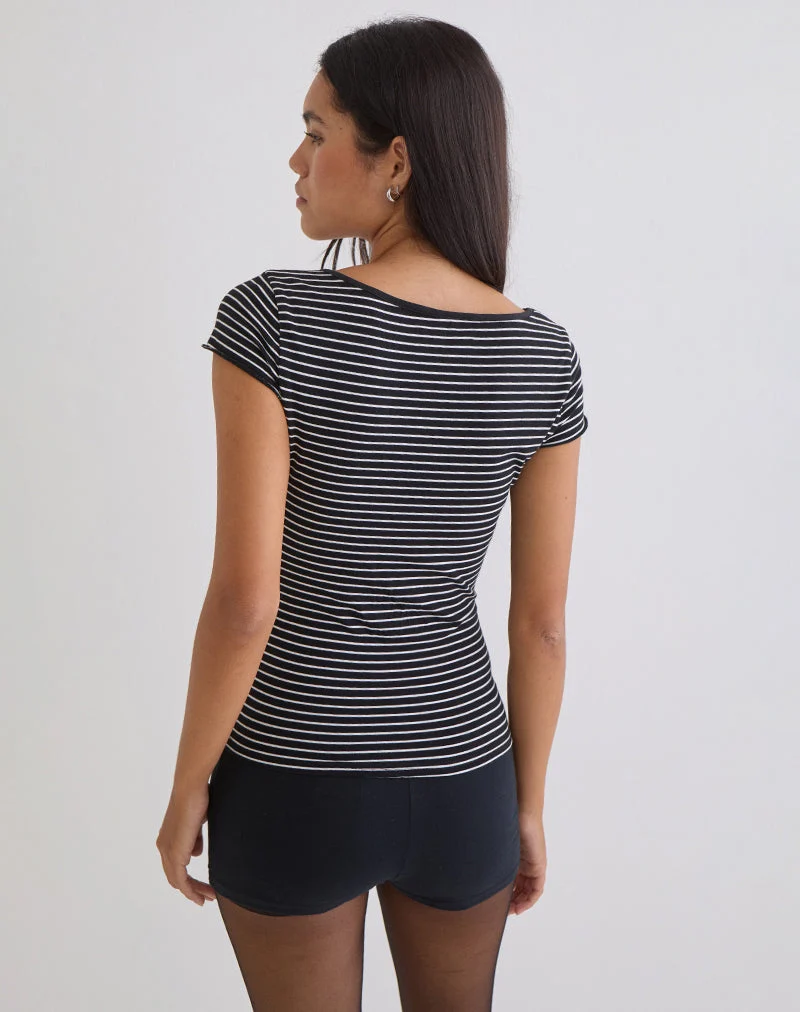 Seiren Top aus gestreiftem Jersey in Schwarz und Weiß