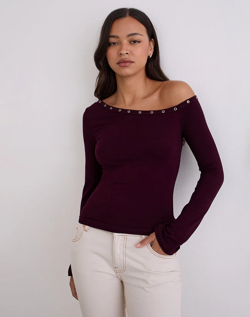 Noraba One Shoulder Top aus rotem Holz mit Ösen
