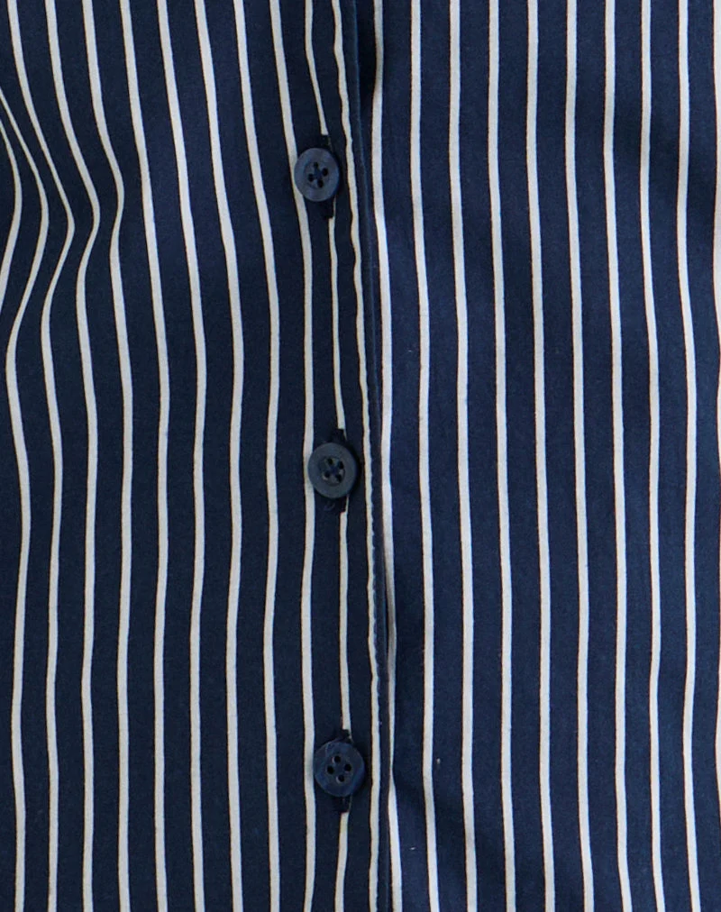 Mikanu Neckholder-Bluse in Nadelstreifen Navy