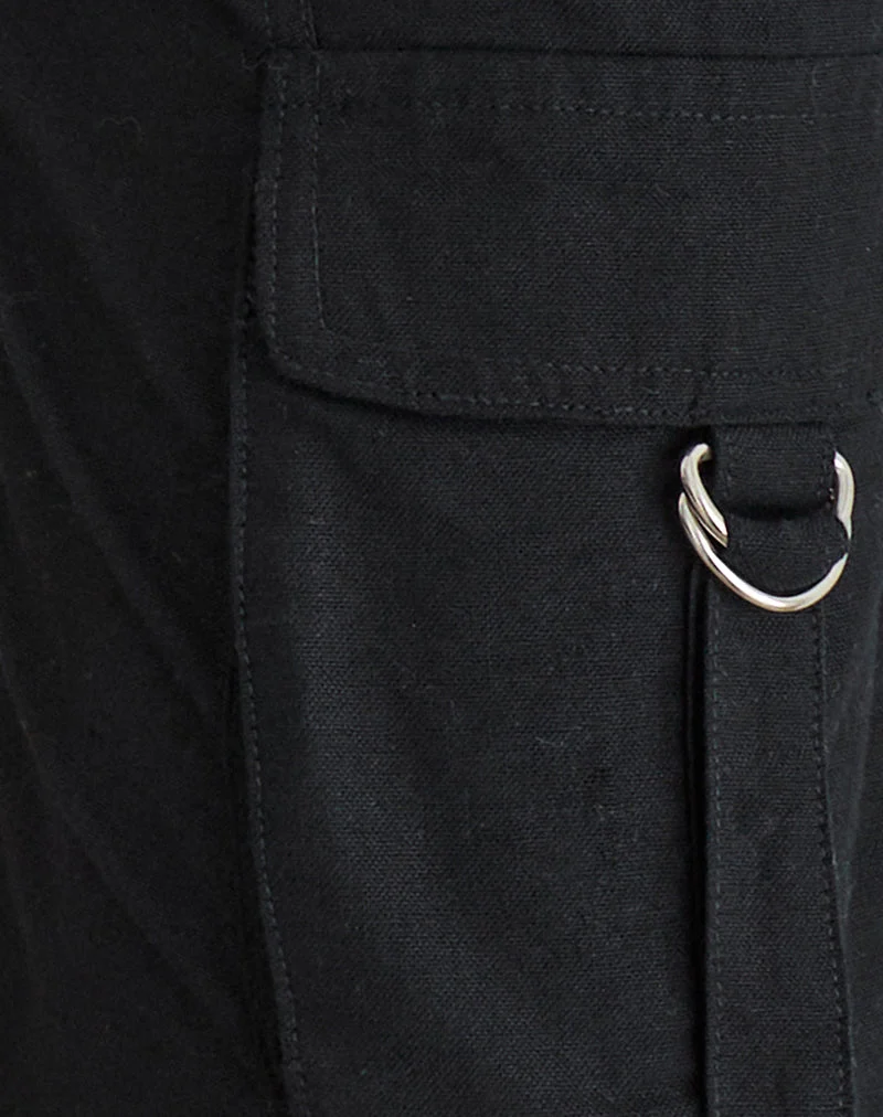 Hojo Cargo-Hose aus Leinen in Schwarz