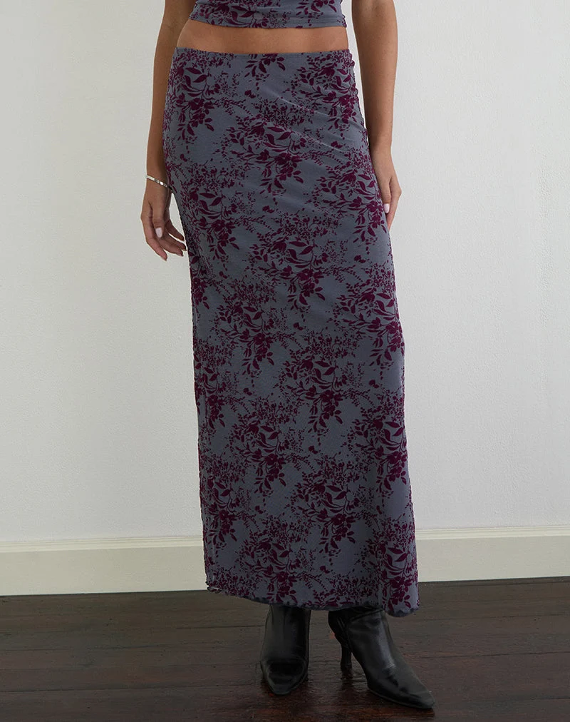 Alfreda Maxirock in feinem Blattflock Rauchgrau