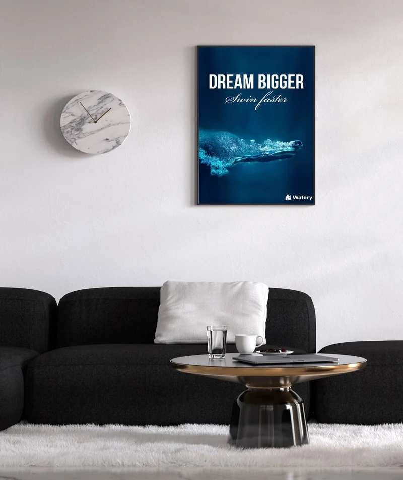 Watery Poster mit Schwimmsport-Motiven - Dream Bigger - Swim Faster