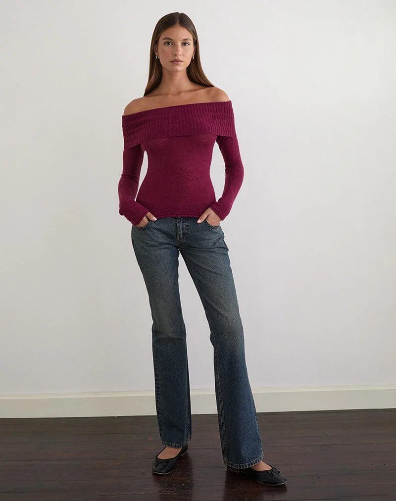 Lune Bardot Pullover aus Strick in Weinrot