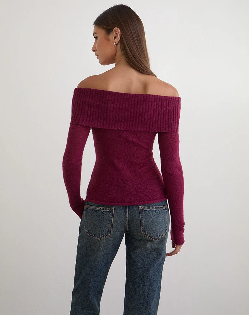 Lune Bardot Pullover aus Strick in Weinrot