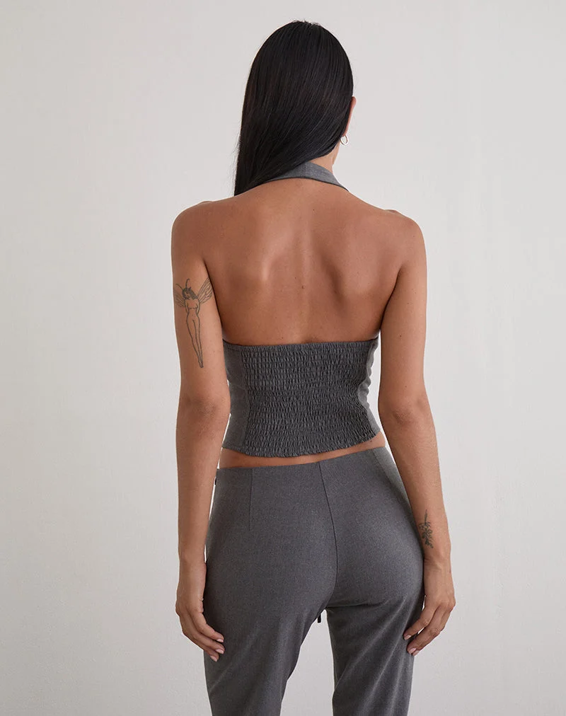 Nasya Neckholder-Top in Tailoring Charcoal