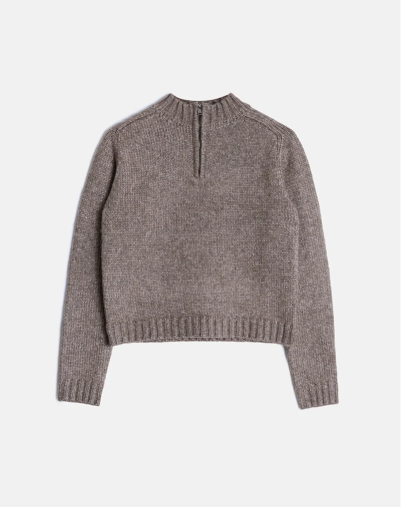 Lamara Quater Zip Pullover in Dunkelbraun Marl