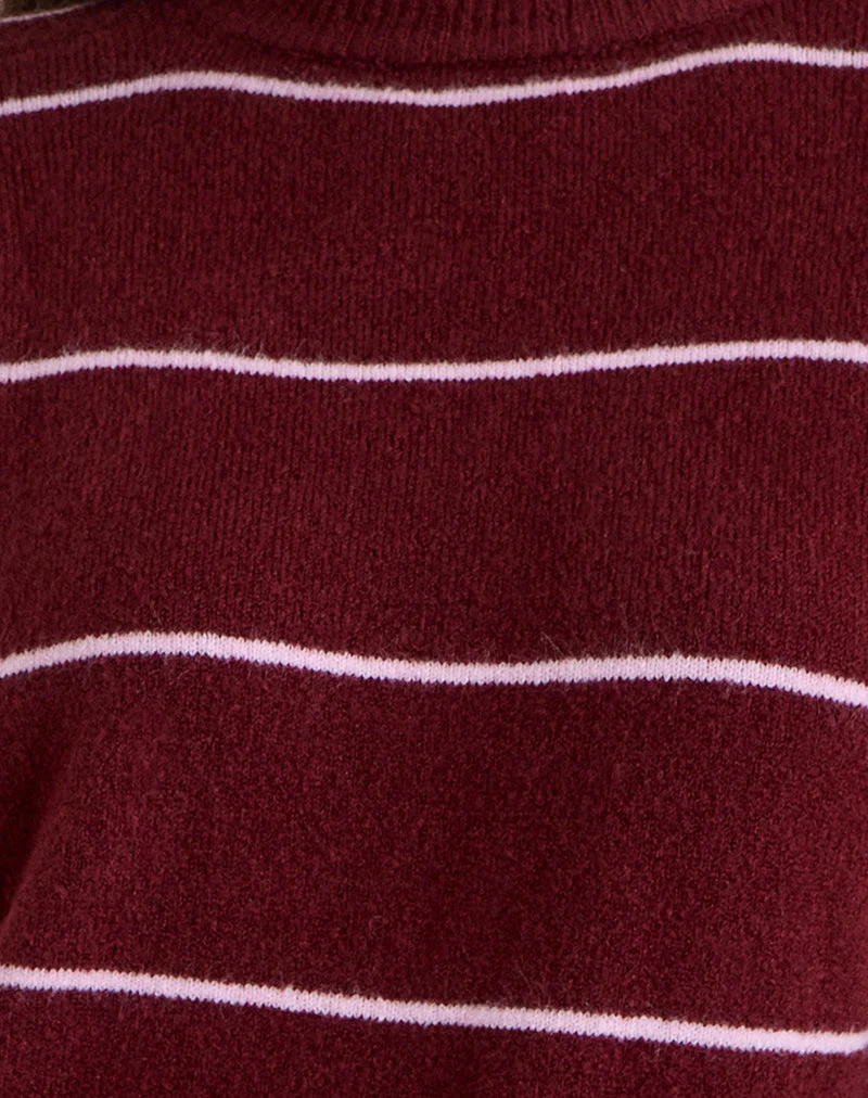 Ishari Strickpullover in Burgunderrot mit rosa Streifen