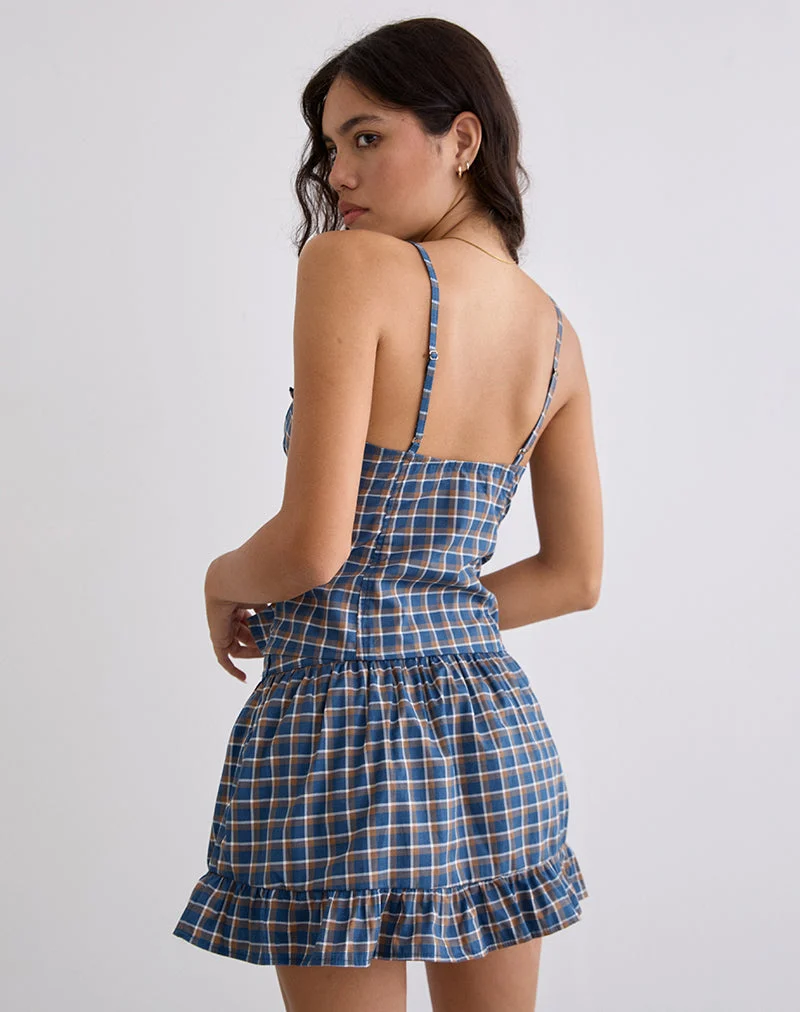 Isamu Top in Medium Tartan Blau