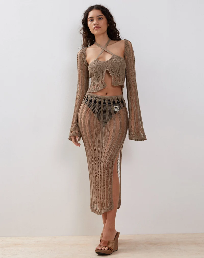 Mika Gestrickter Shrug in Desert Taupe