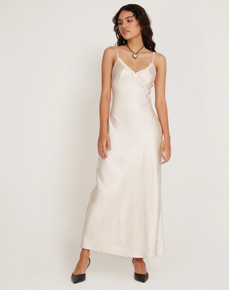 Padil Midikleid aus Satin mit Perlen in Elfenbein
