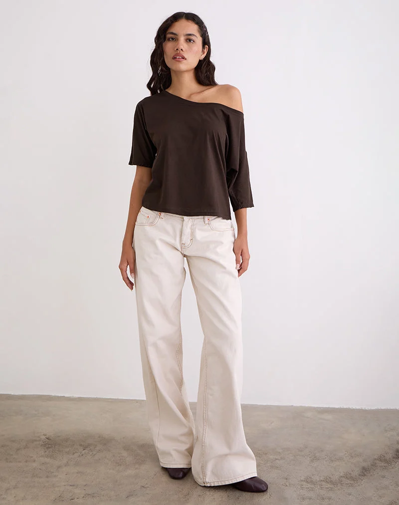 Daman Schulternahes Basic-Top in Schokoladenbraun