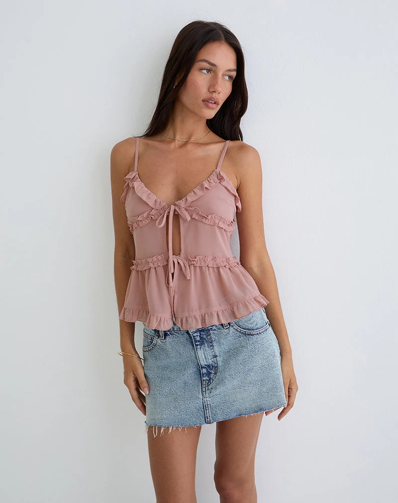 Raeya Tie Front Cami Top aus Chiffon Rosa