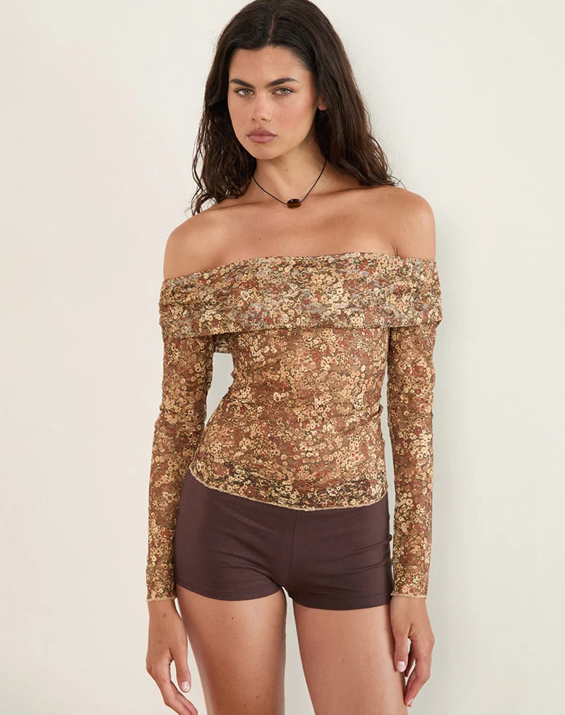 Nanila Top in Cluster Floral Braun