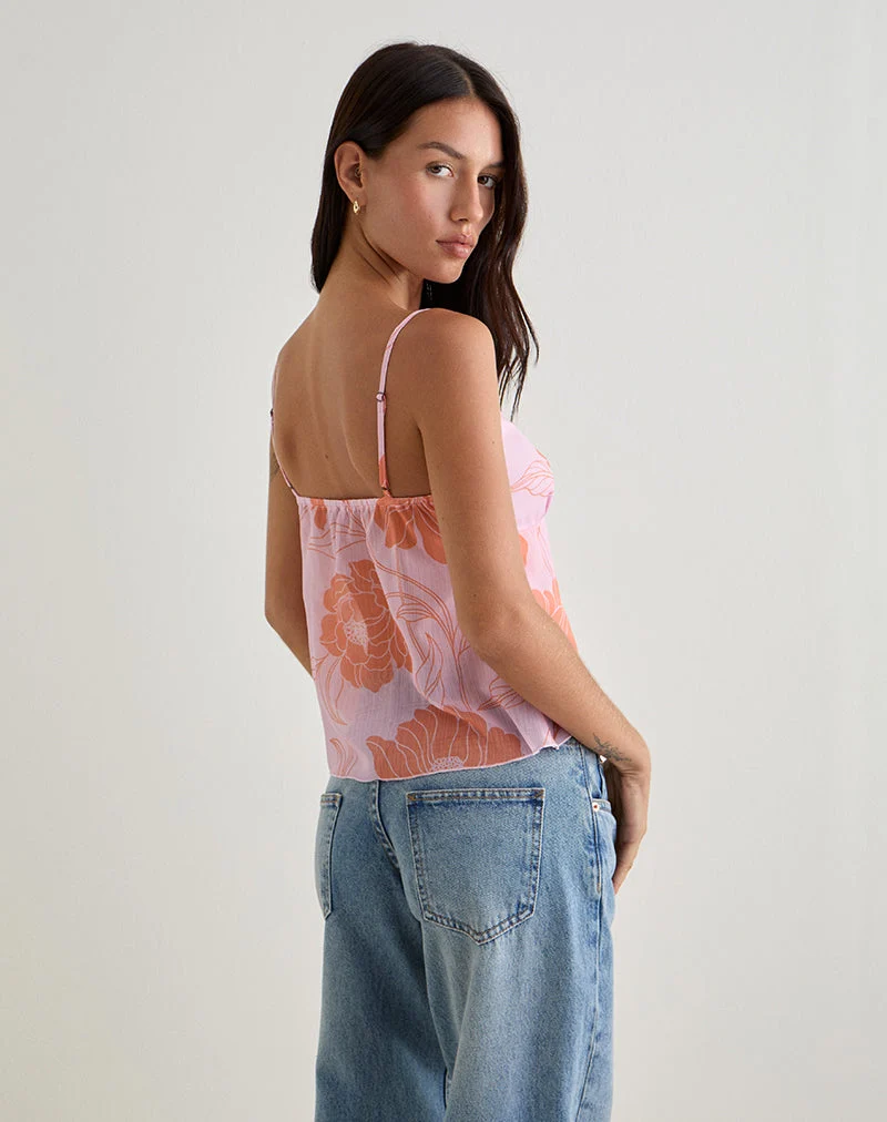 Sorira Flare Top in Rosa und Orange mit Blumenmuster