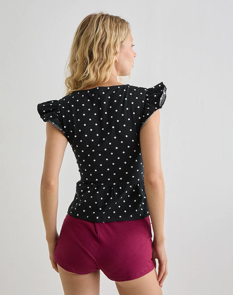 Leisna Rüschen-Top in Polka Schwarz