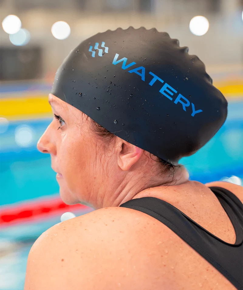 Watery Badekappe - Signature Metallic - Schwarz/Blau