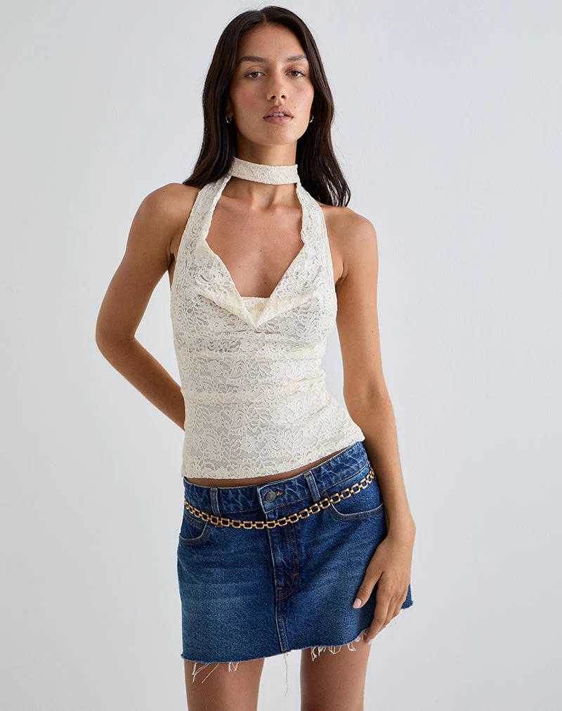 Samwell Neckholder-Top aus Paisley-Spitze Elfenbein