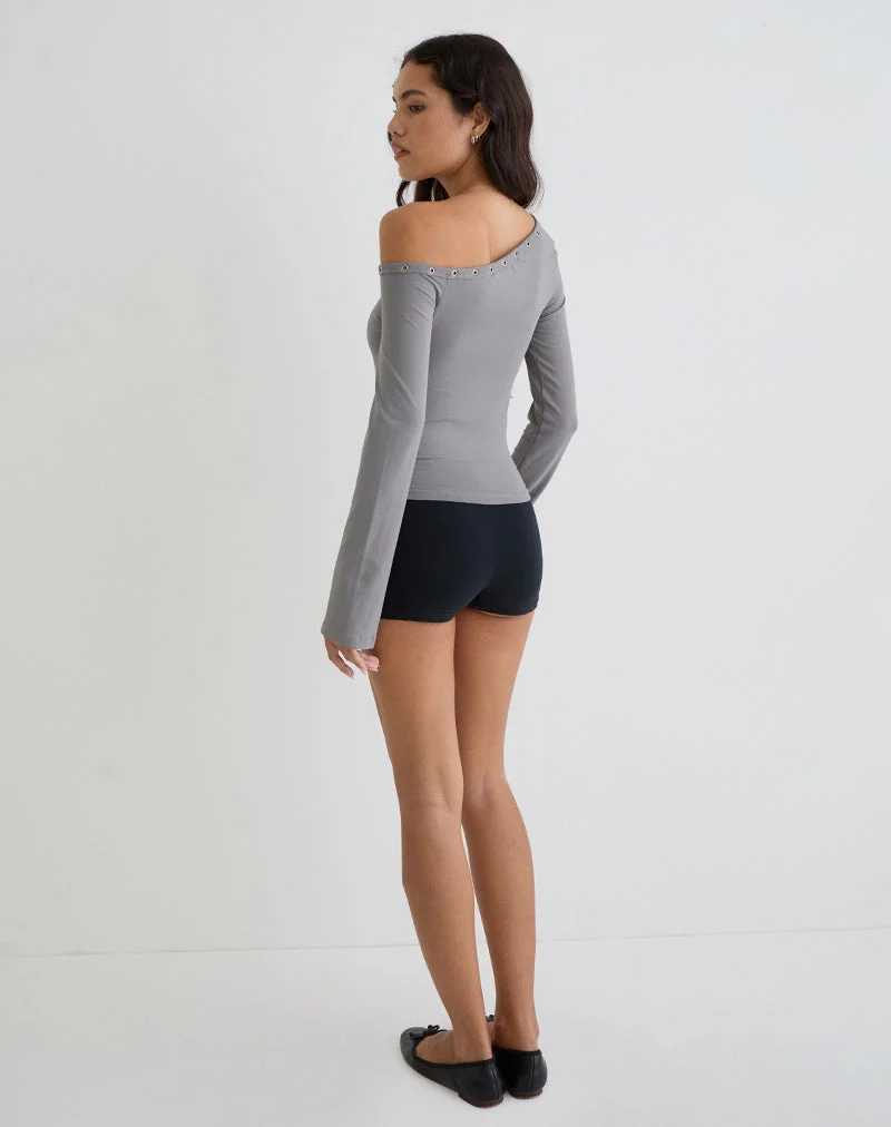 Noraba One-Shoulder-Top in Grau mit Ösen