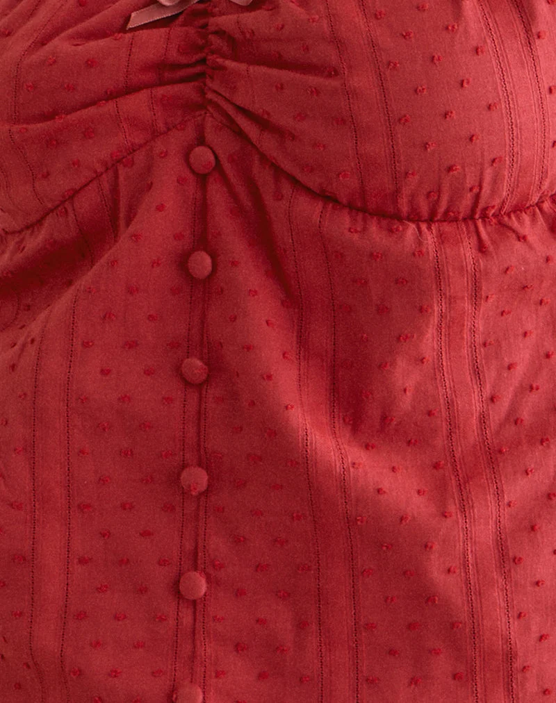 Fayra Bardot Korsett-Top aus Baumwolle Dobby Rot