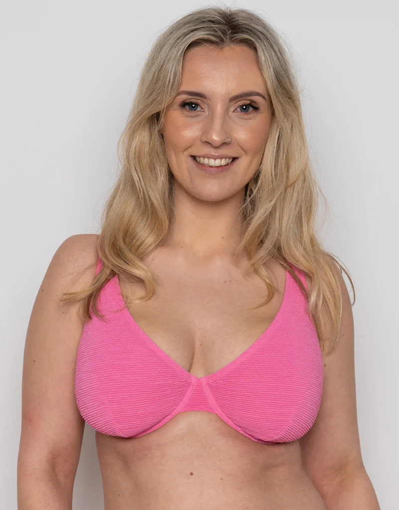 Ivory Rose Scrunch High Apex Bikini Top Bright Pink