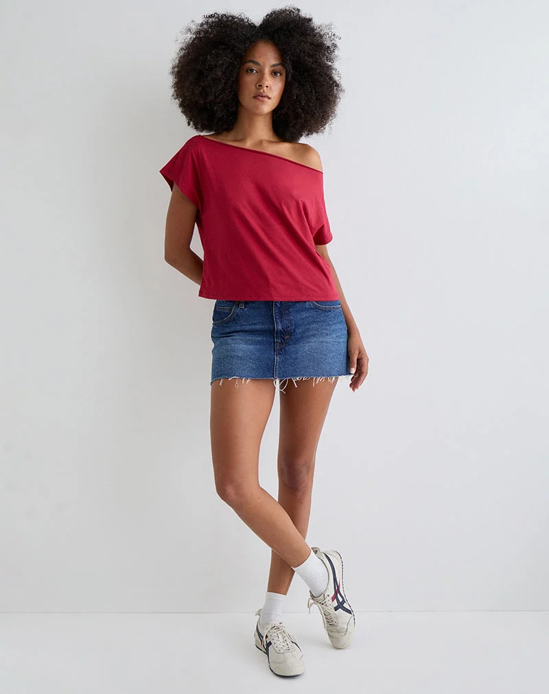 Balia Asymmetrisches Kurzarm-Basic-Top in Adrenalinrot