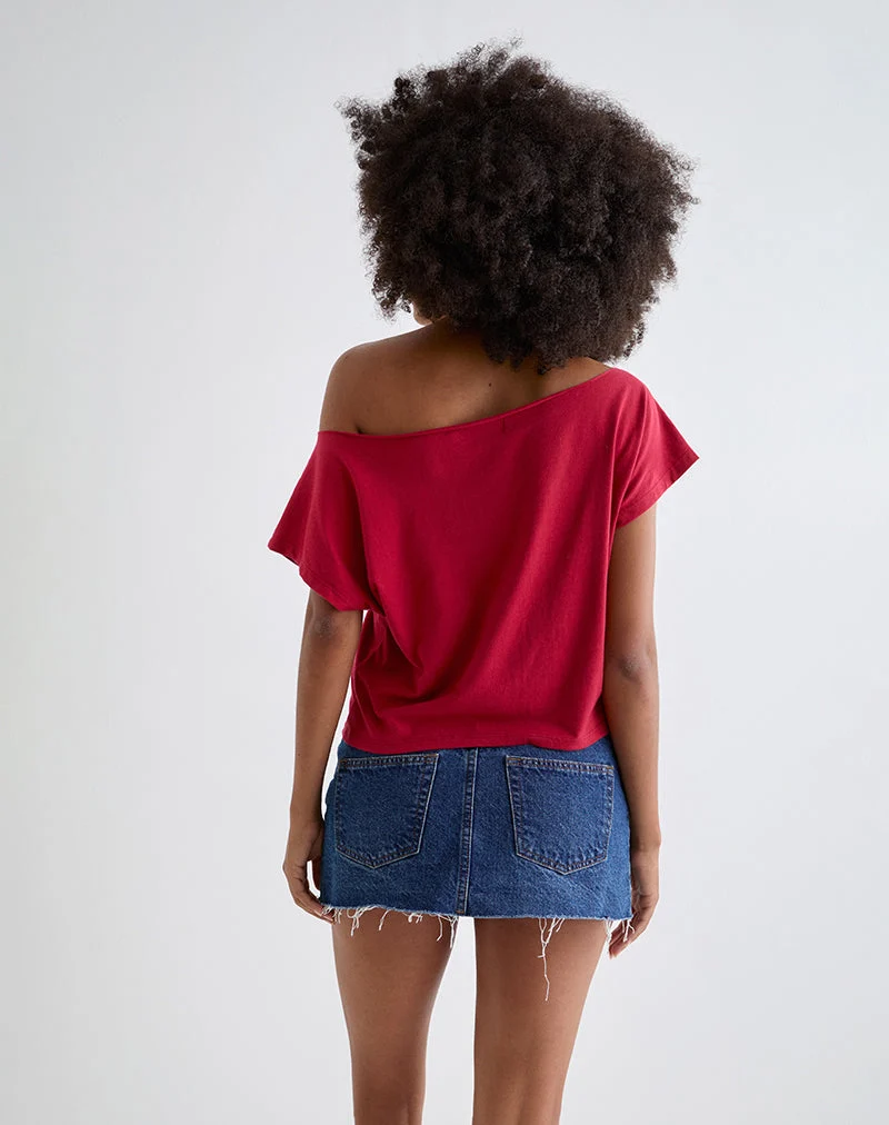 Balia Asymmetrisches Kurzarm-Basic-Top in Adrenalinrot