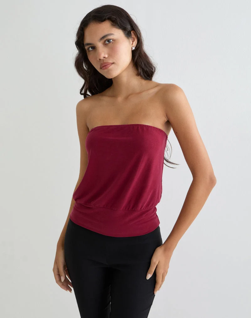 Leocadia Bandeau-Top aus Cupro Dunkelrot