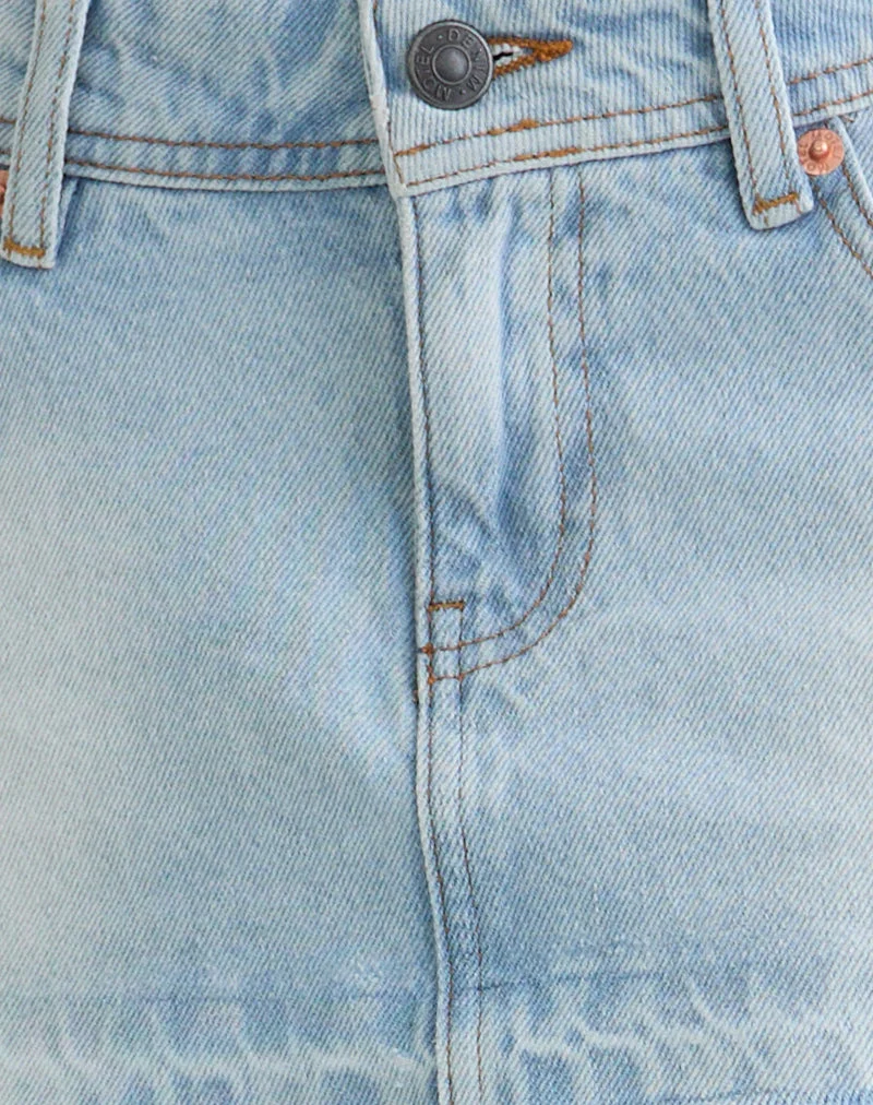 Jeans-Minirock mit unversäubertem Saum und niedriger Leibhöhe in Eisblau