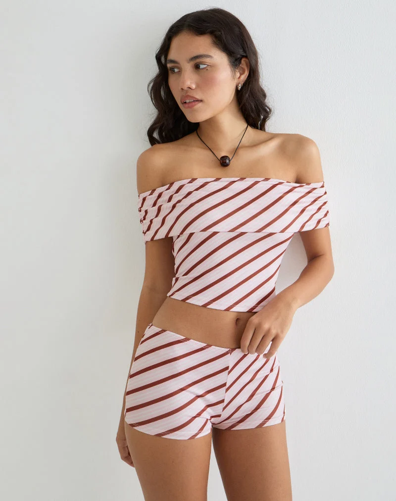 Sarla One Shoulder Top in Diagonalstreifen Rosa