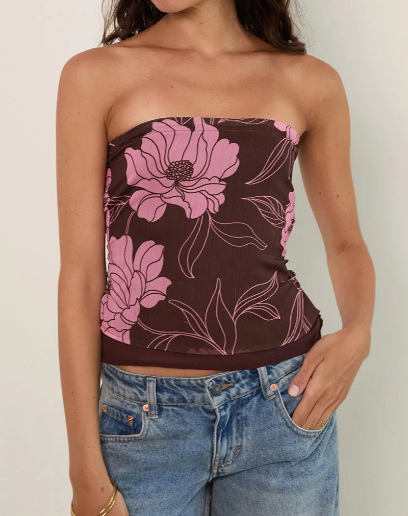 Varsha Bandeau-Top in Flare Floral Rosa Braun