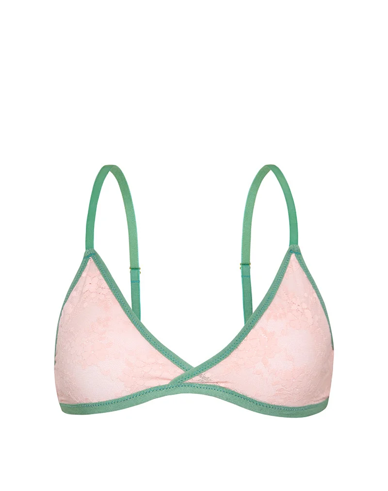 Lakara BH aus rosa Mesh mit grünem Kontrastband
