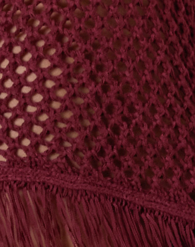 Kulmina Asymmetrisches Neckholder-Top mit Fransen in Berry
